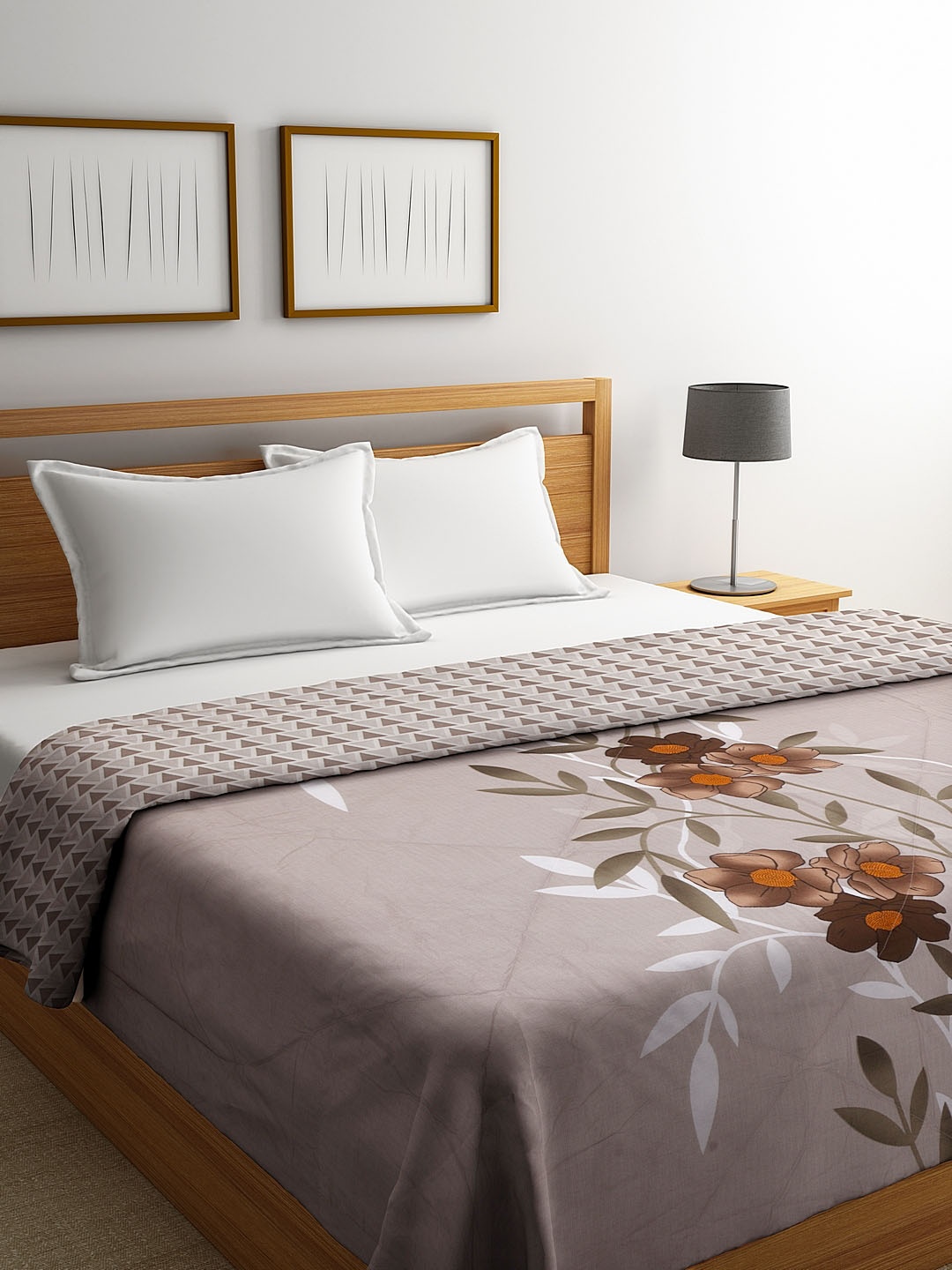 

SPACES Brown Floral Mild Winter 150 GSM Reversible Double Bed Quilt