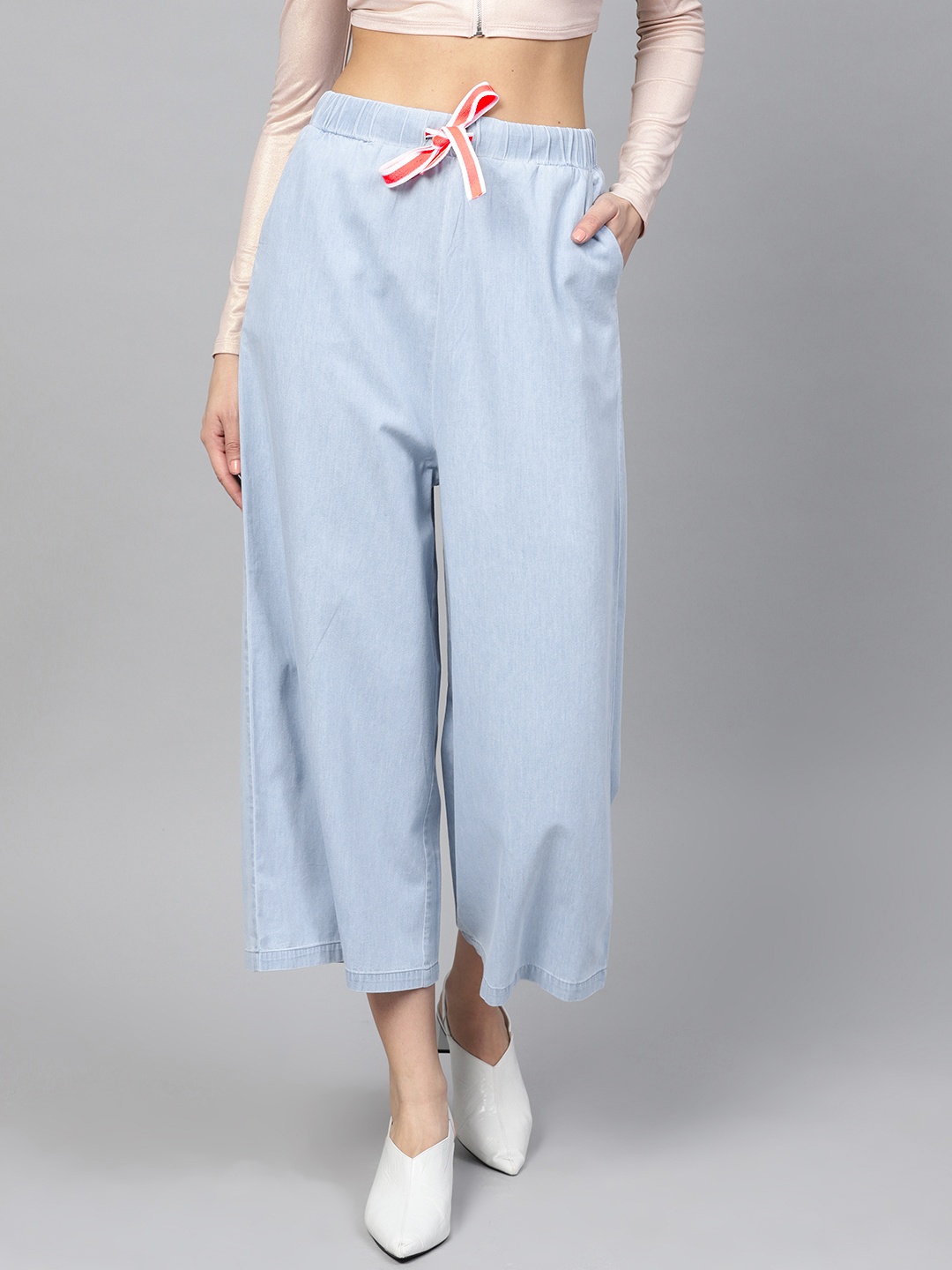 

SASSAFRAS Women Blue Flared Solid Denim Culottes
