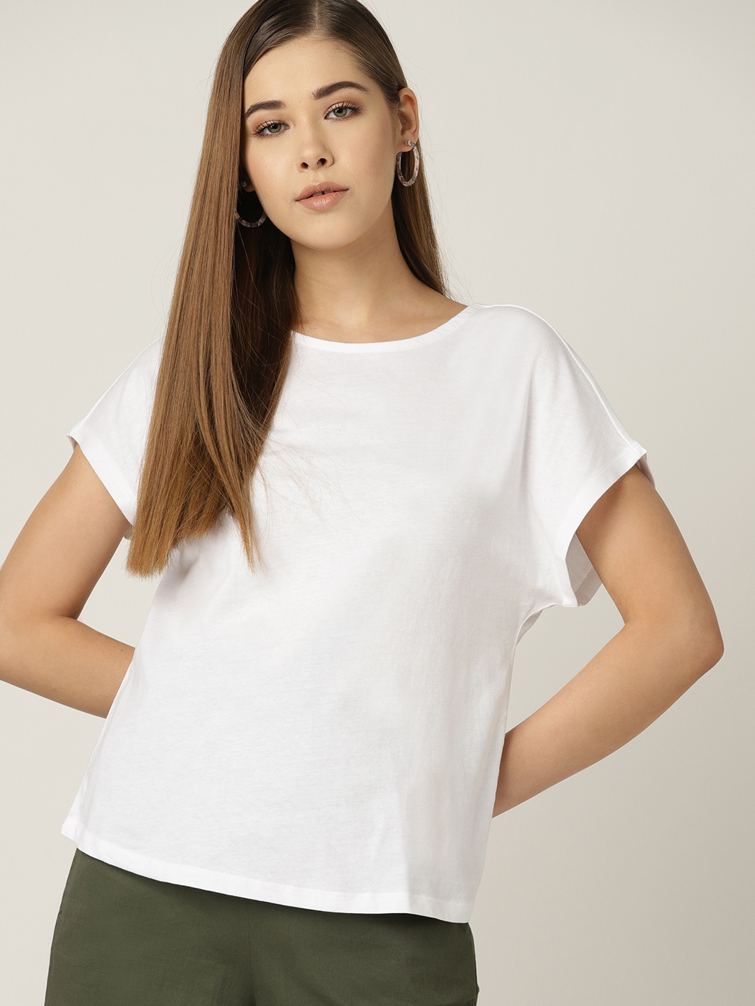 

MANGO Women White Solid Styled Back Pure Cotton Top