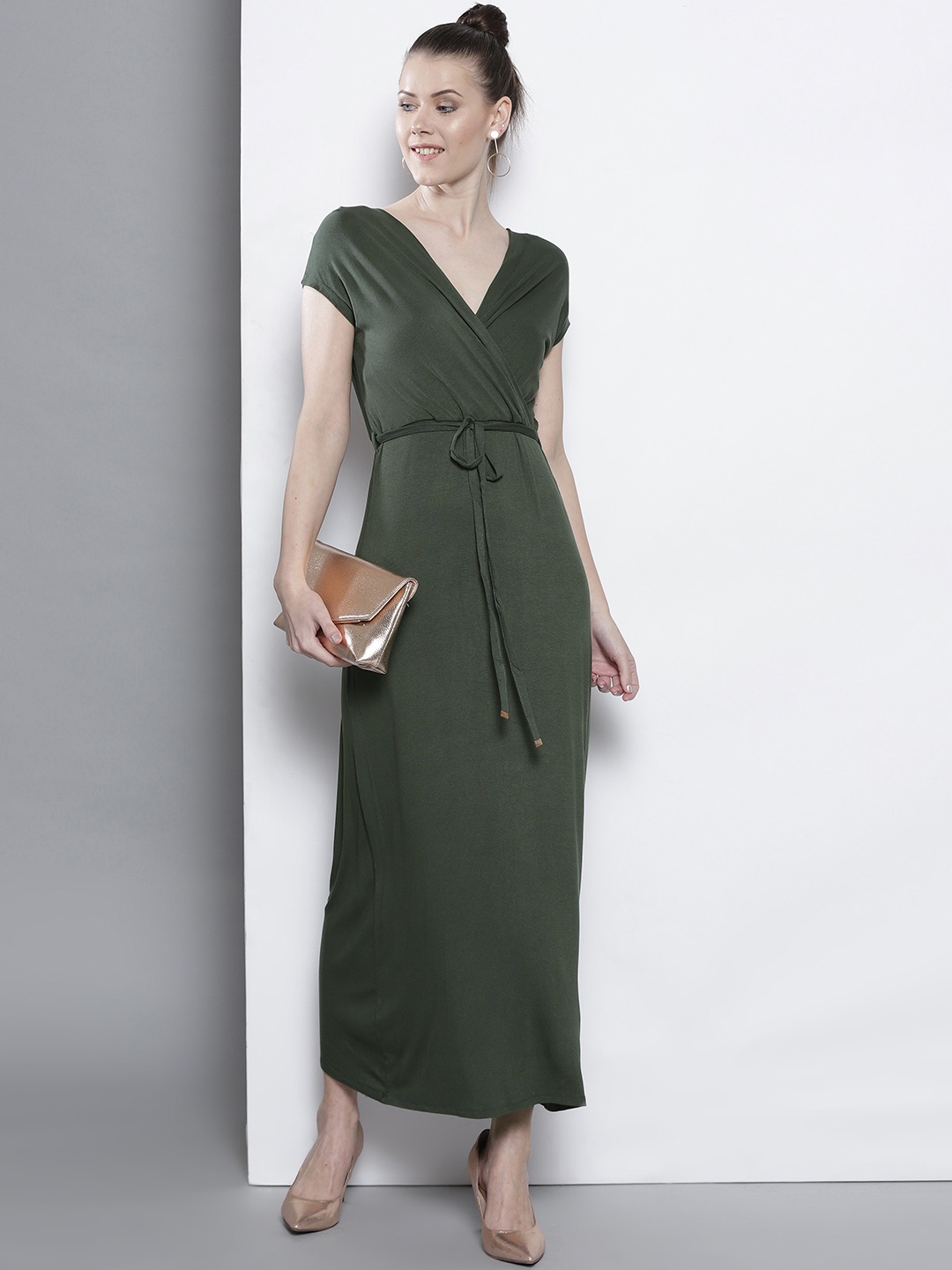 

DOROTHY PERKINS Women Olive Green Solid Maxi Dress