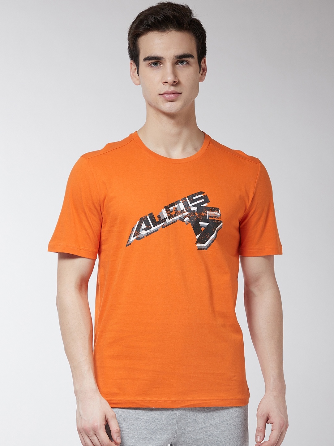 

Alcis Men Orange Printed Round Neck Training T-shirt