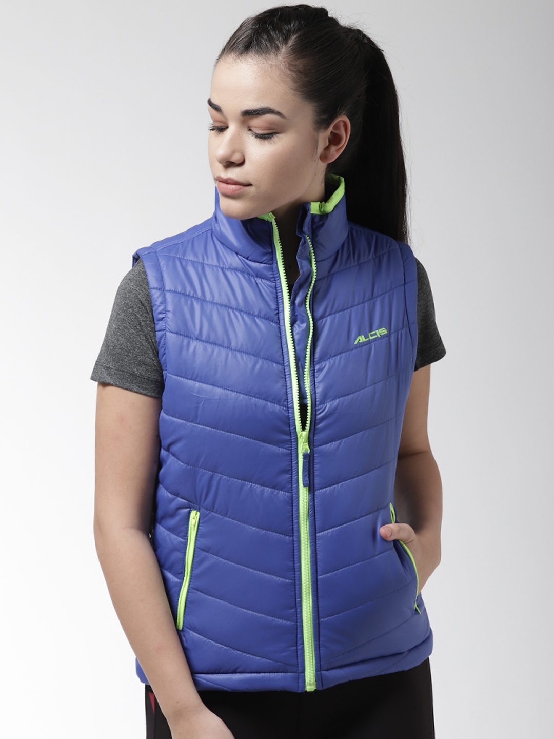 

Alcis Women Blue Solid Sleeveless Training Jacket