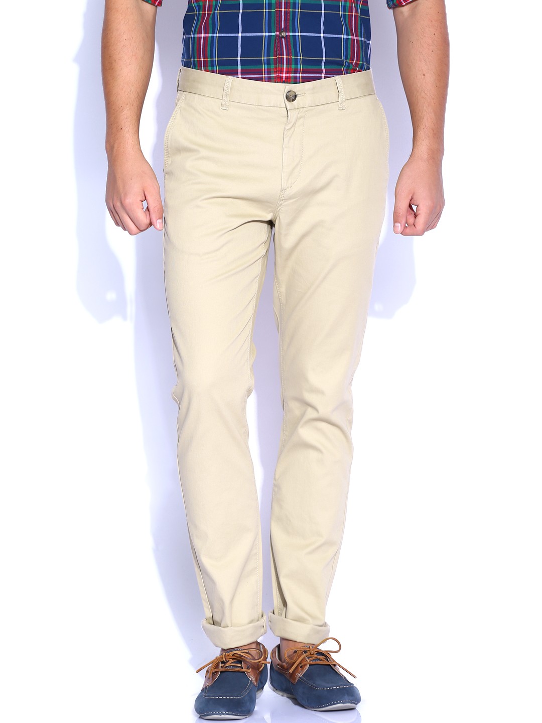 

U.S. Polo Assn. Men Cream-Coloured Solid Slim Fit Casual Trousers