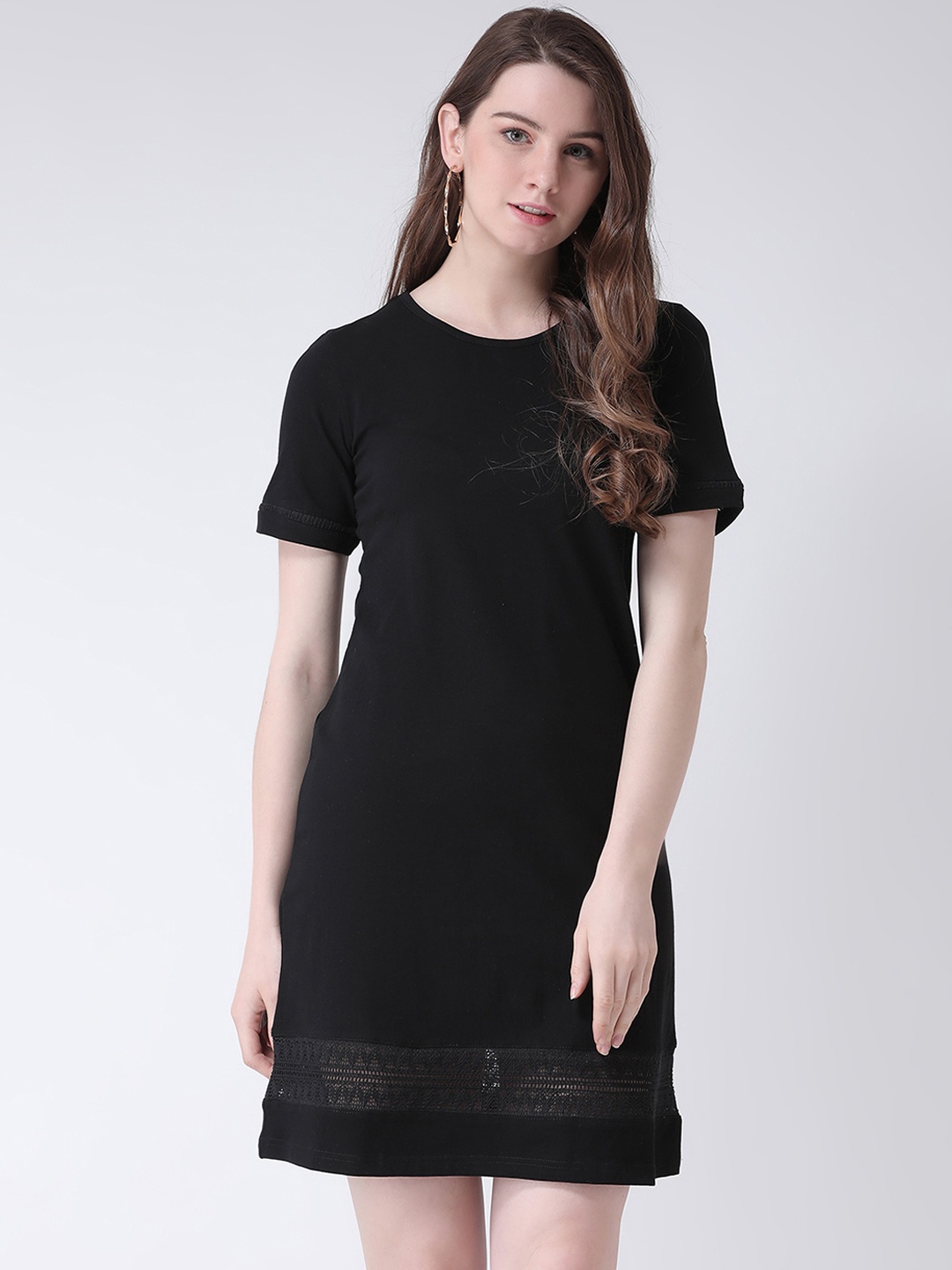 

The Vanca Women Black Self Design T-shirt Dress