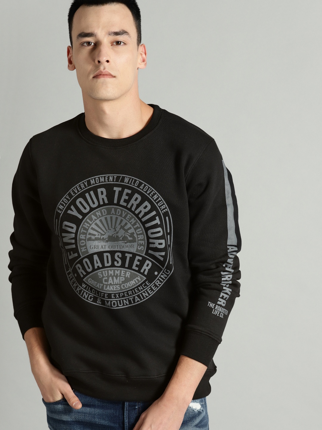 

The Roadster Lifestyle Co Men Black & Grey Printed Sweatshirt