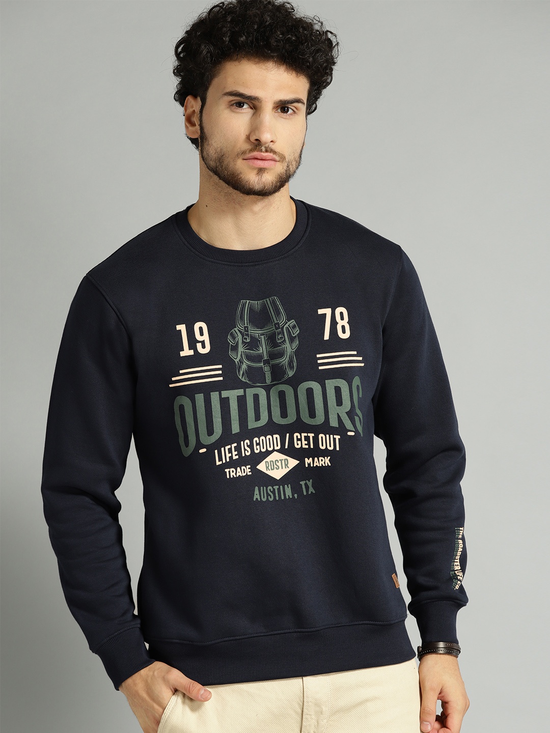 

The Roadster Lifestyle Co Men Navy Blue Printed Sweatshirt