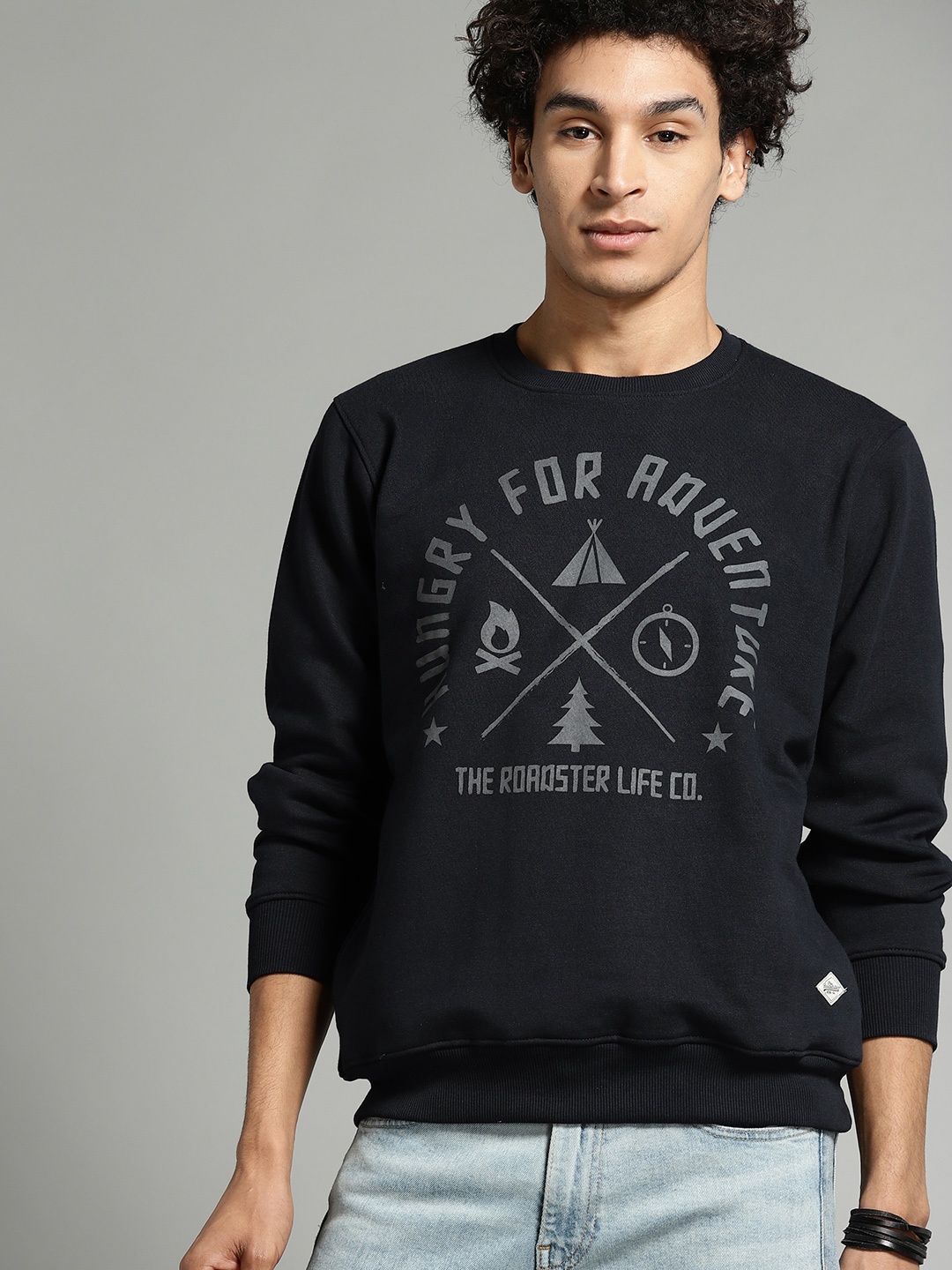 

The Roadster Lifestyle Co Men Navy Blue Printed Sweatshirt