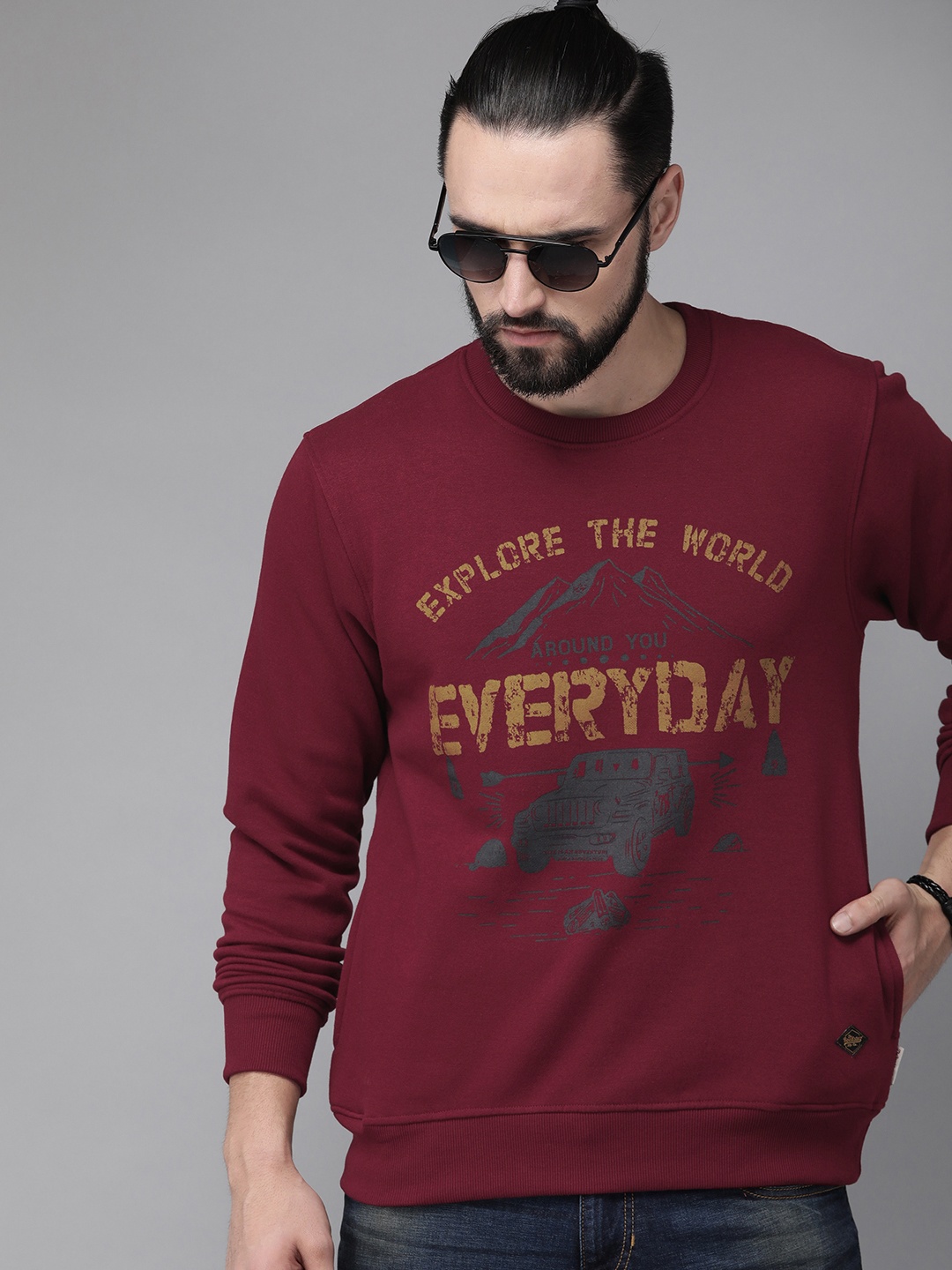 

The Roadster Lifestyle Co Men Maroon Printed Sweatshirt