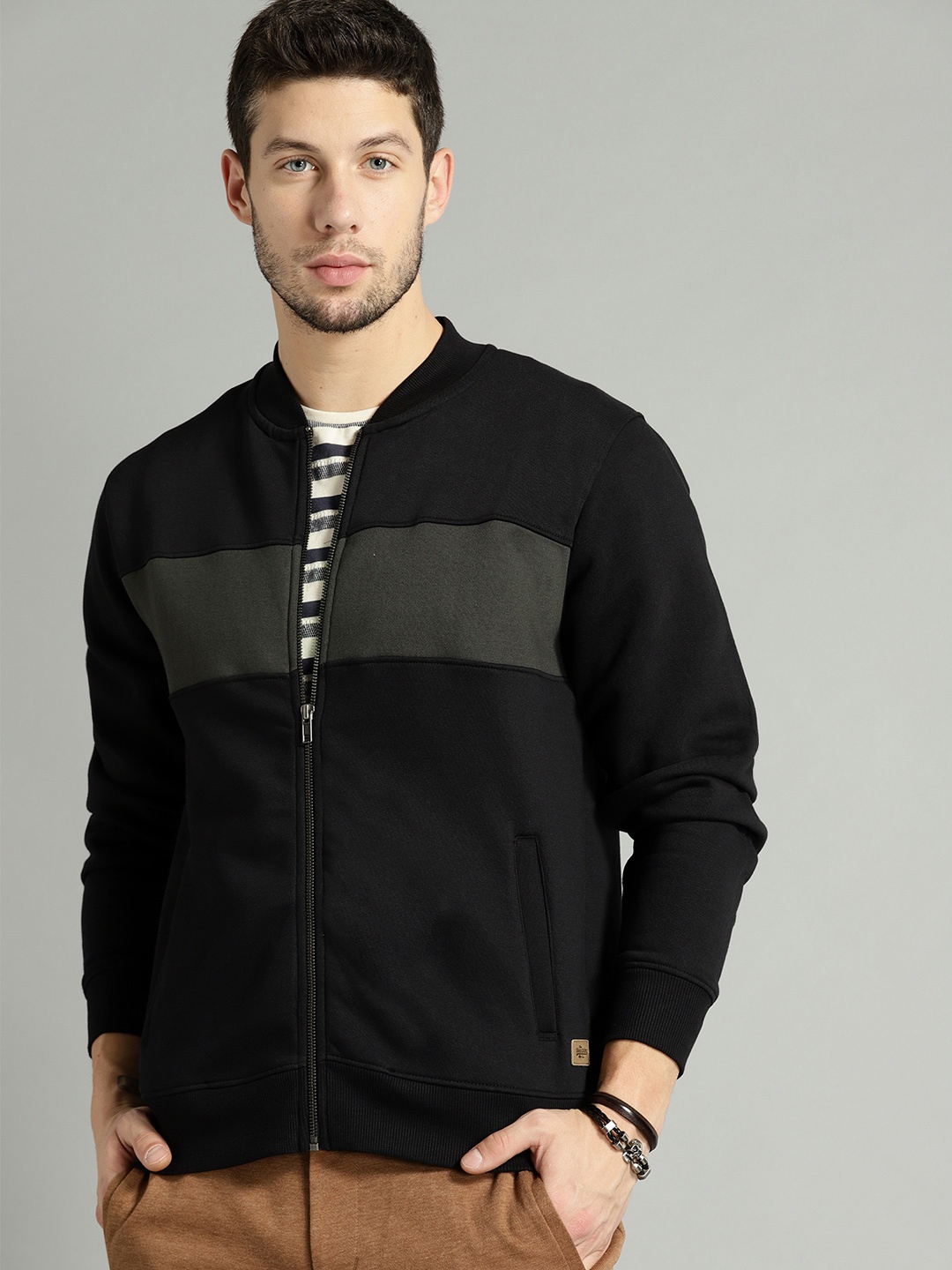 

The Roadster Lifestyle Co Men Black & Grey Colourblocked Sweatshirt