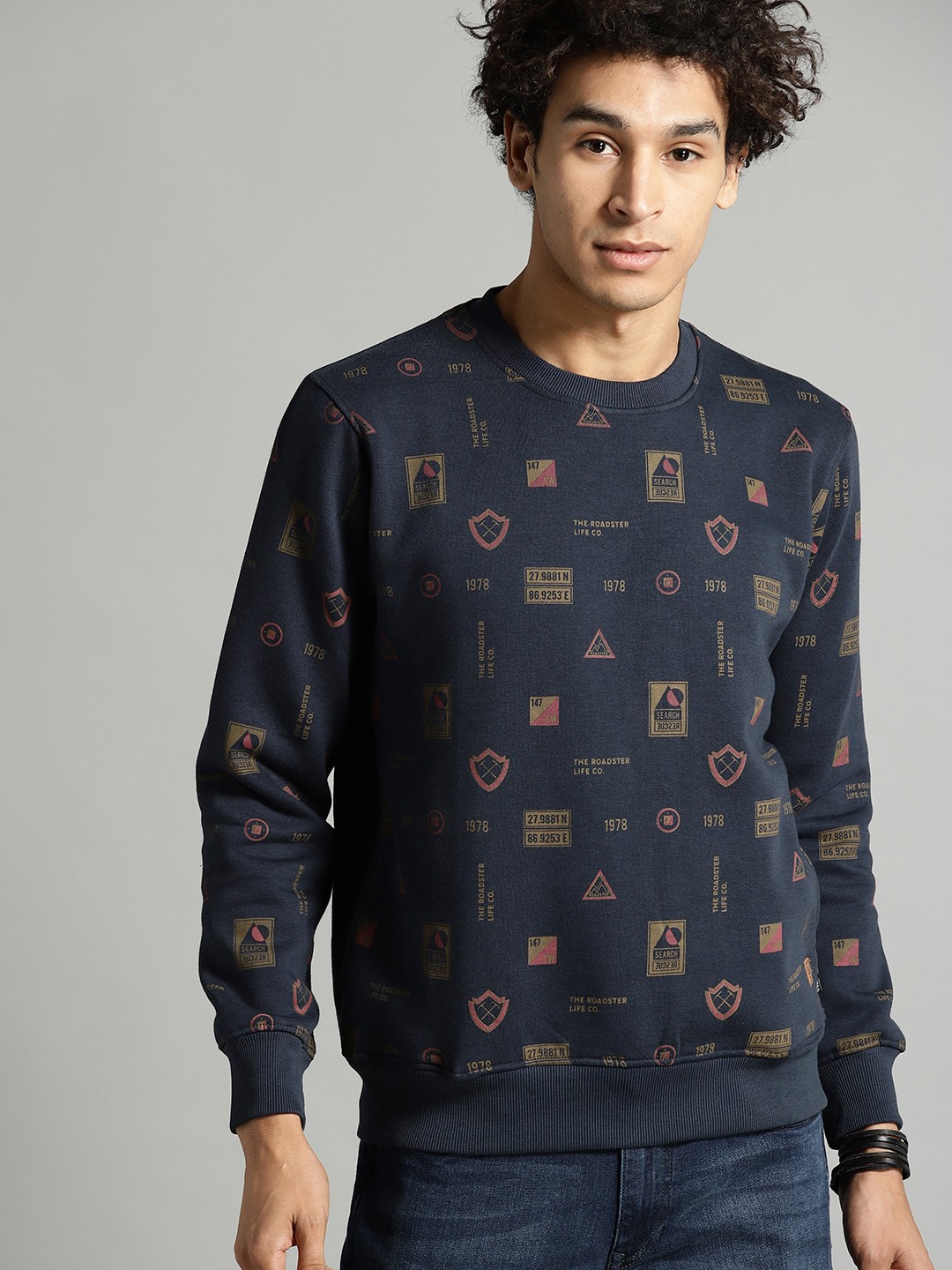 

The Roadster Lifestyle Co Men Navy Blue Printed Sweatshirt