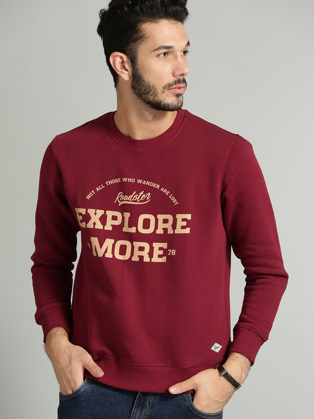 

The Roadster Lifestyle Co Men Maroon Printed Sweatshirt
