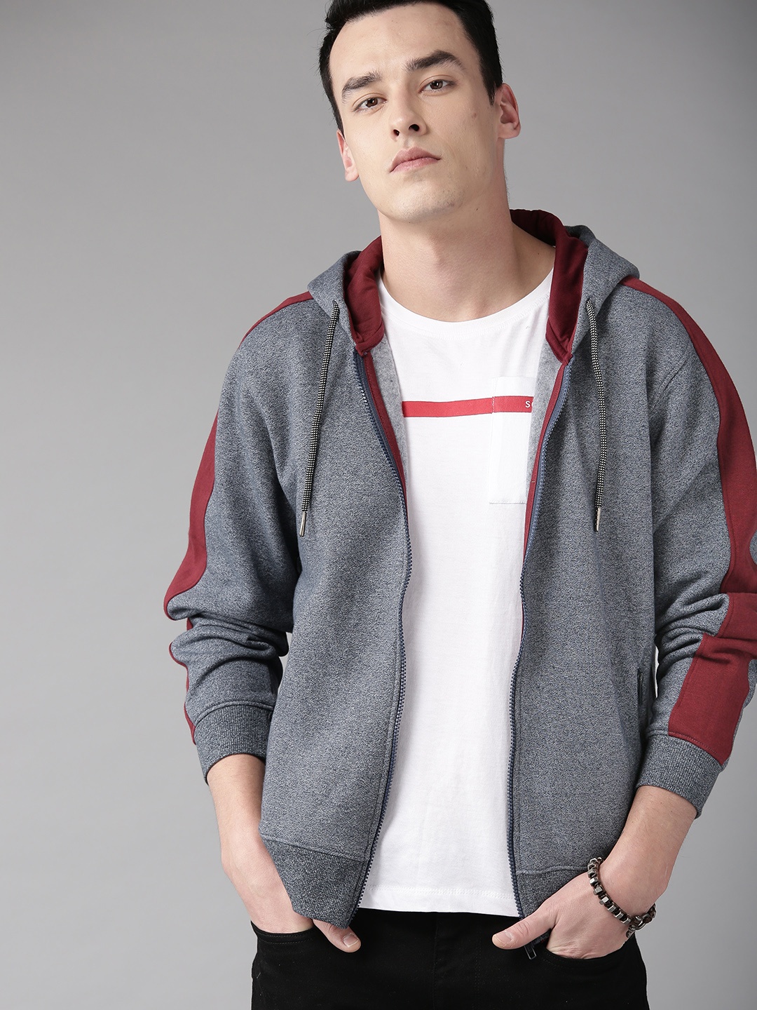 

The Roadster Lifestyle Co Men Navy Blue Self Design Hooded Sweatshirt