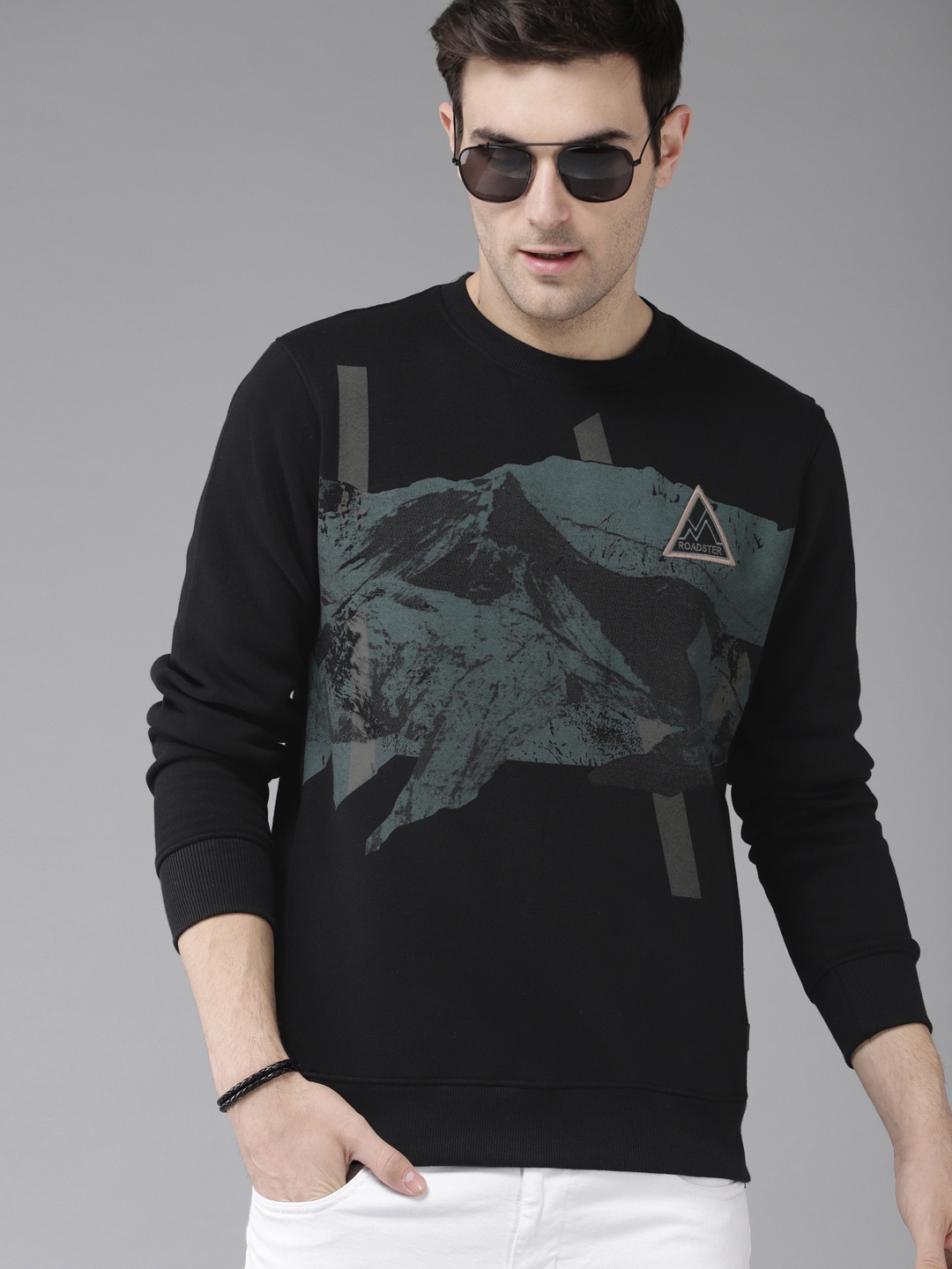 

The Roadster Lifestyle Co Men Black & Olive Green Printed Sweatshirt