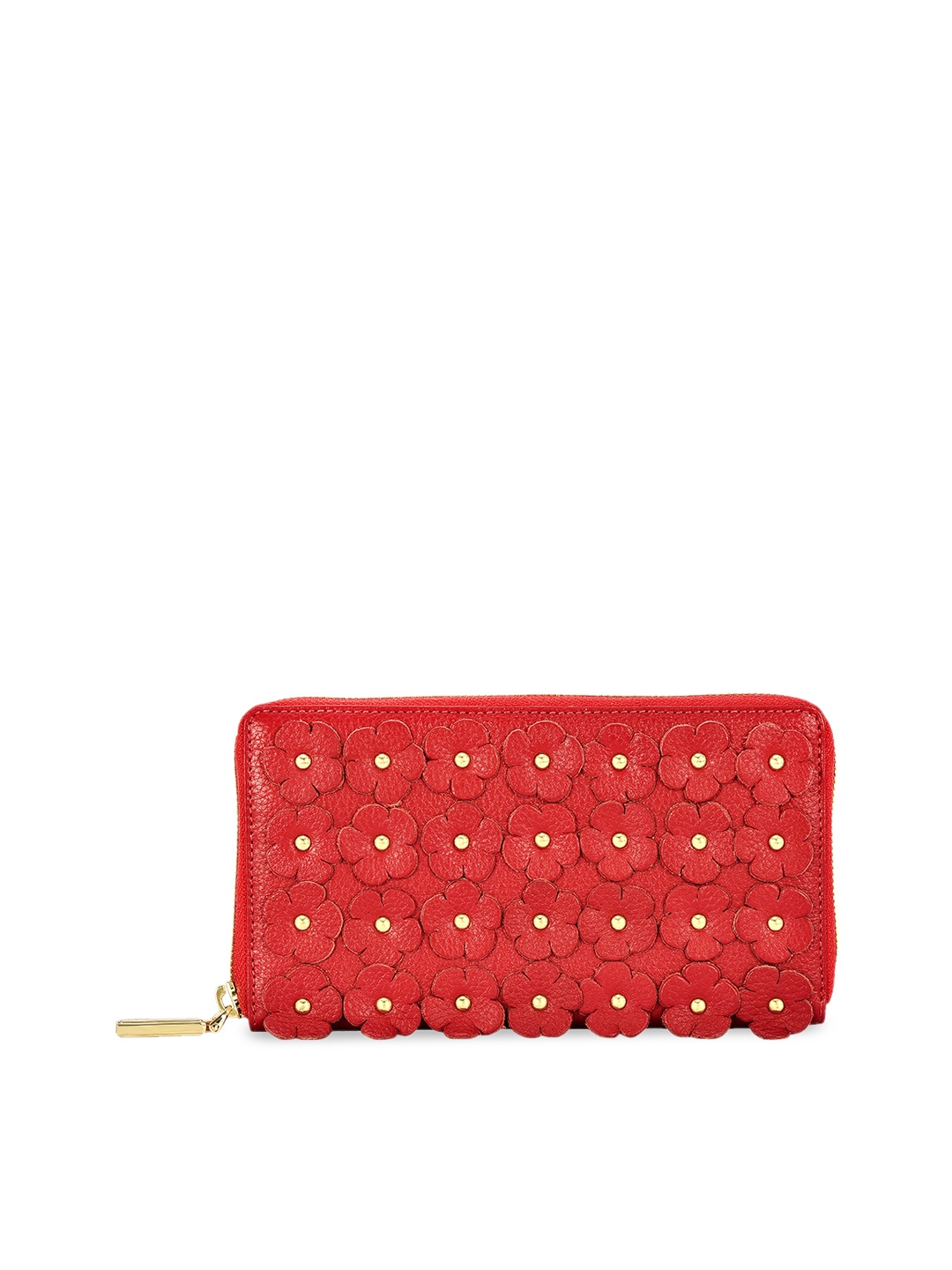 

Eske Women Red Solid Embellished Leather Zip Around Wallet