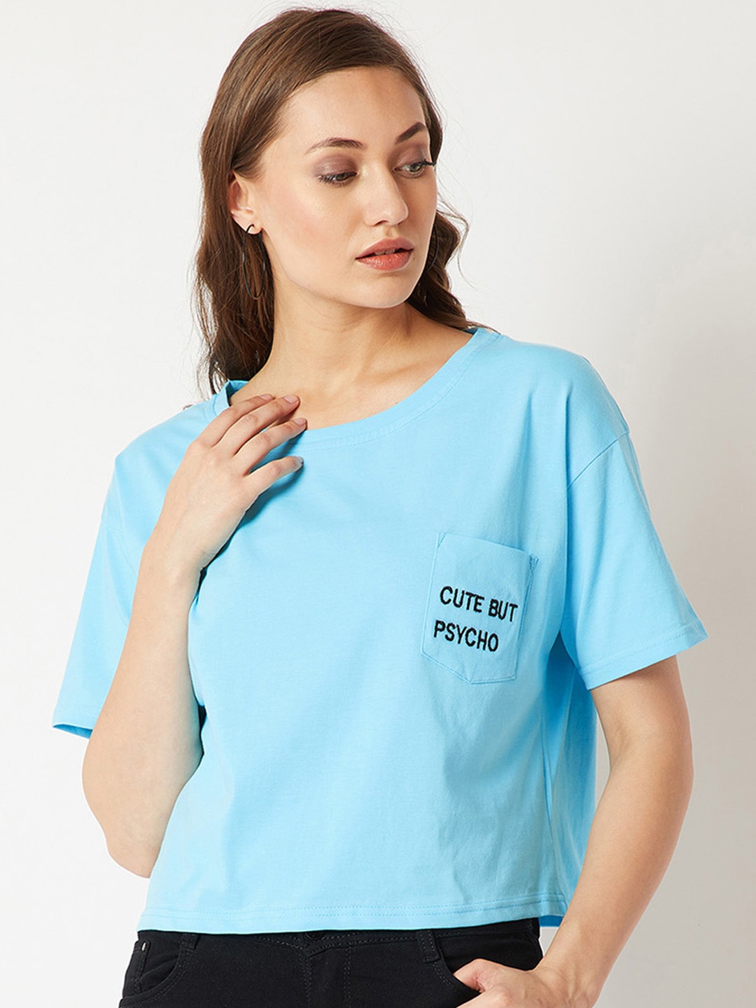 

Miss Chase Women Blue Printed Round Neck T-shirt