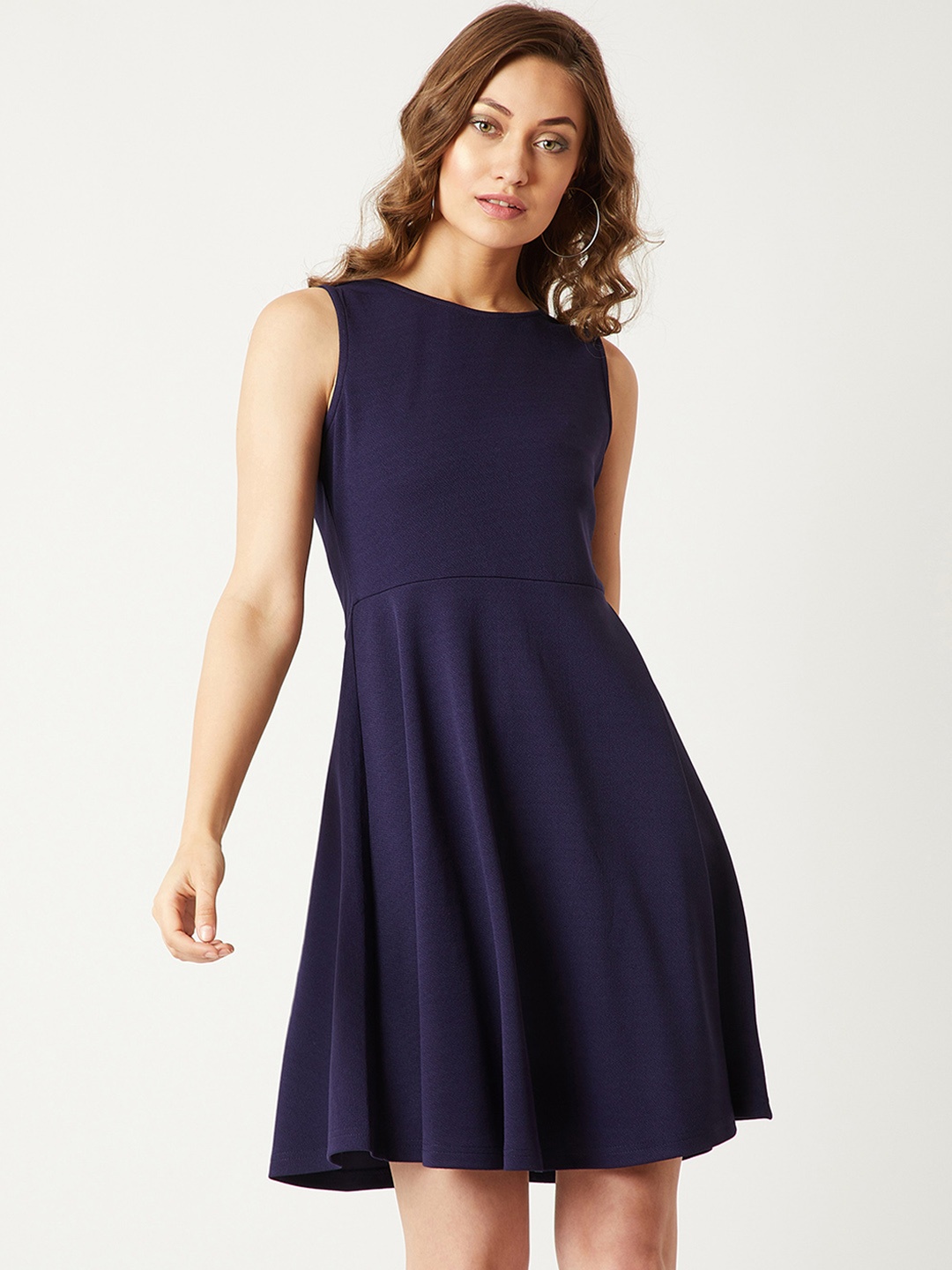 

Miss Chase Women Navy Blue Solid Fit and Flare Dress