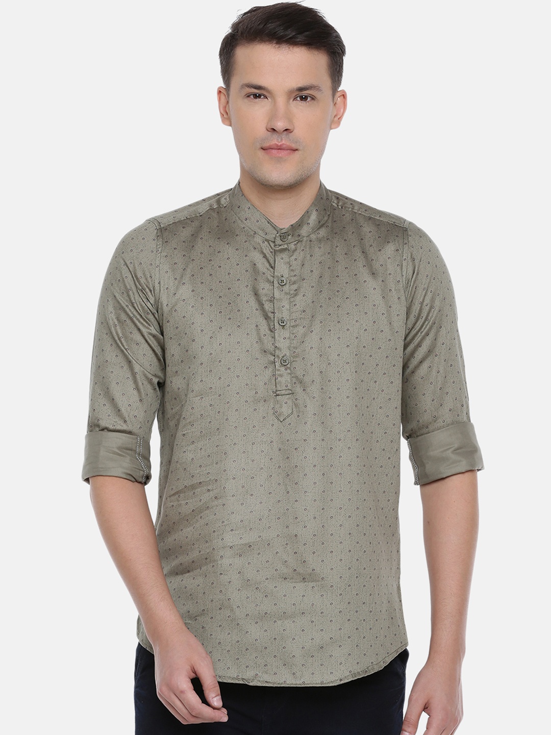 

Cross Court Men Green Printed Straight Kurta