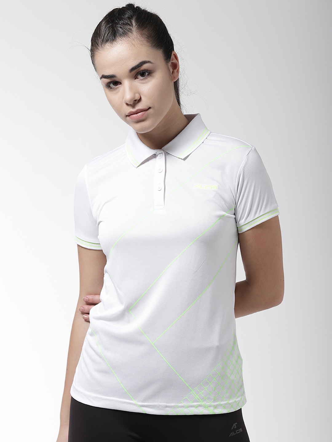 

Alcis Women White Solid Polo Collar T-shirt