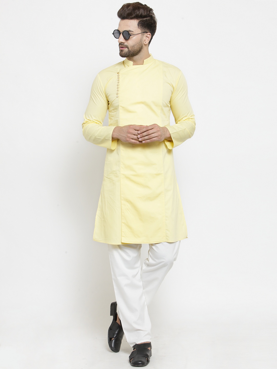 

WESTCLO Men Yellow Solid Straight Kurta