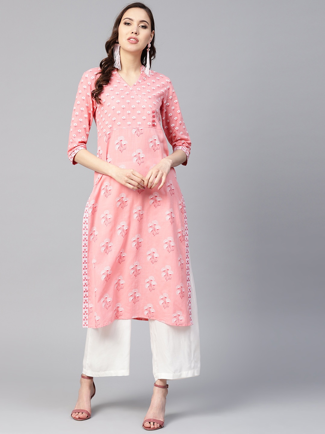 

Yuris Women Pink & White Printed Straight Kurta