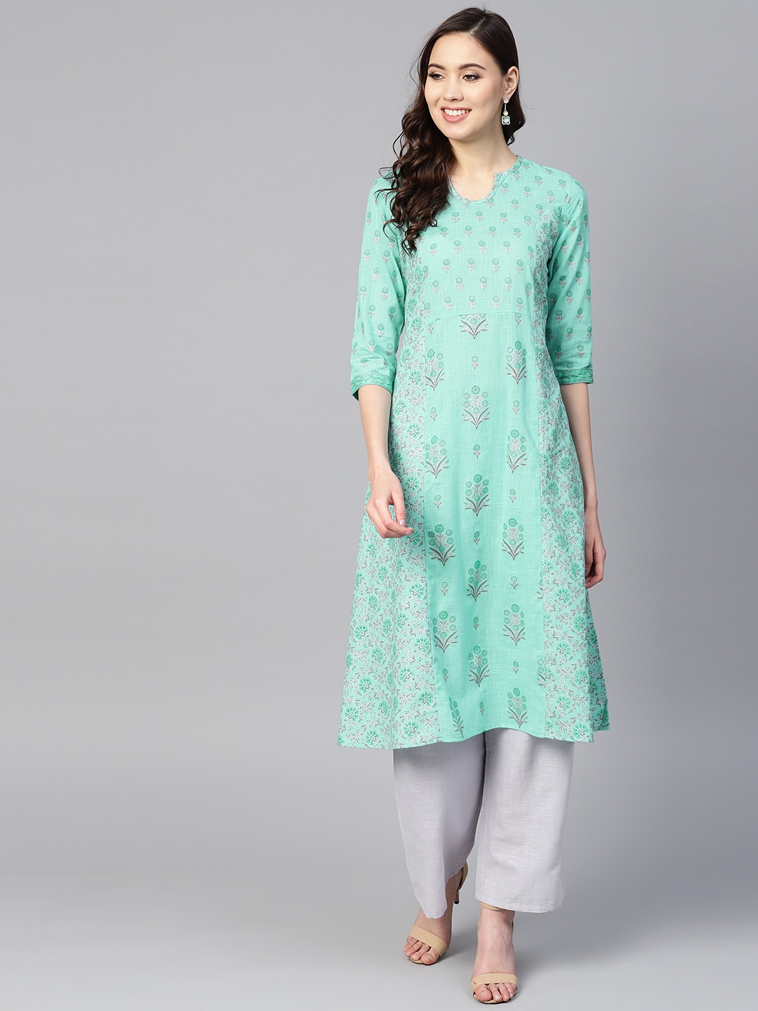

Yuris Women Sea Green Printed A-Line Kurta