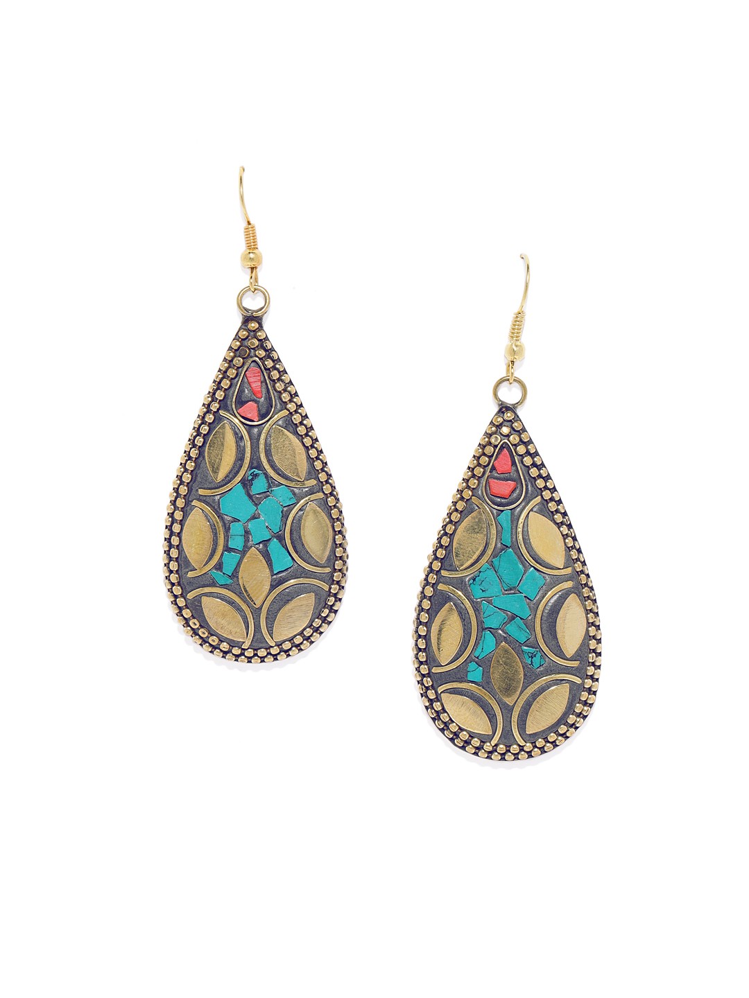 

Golden Peacock Gold-Plated Afghani Oval Drop Earrings