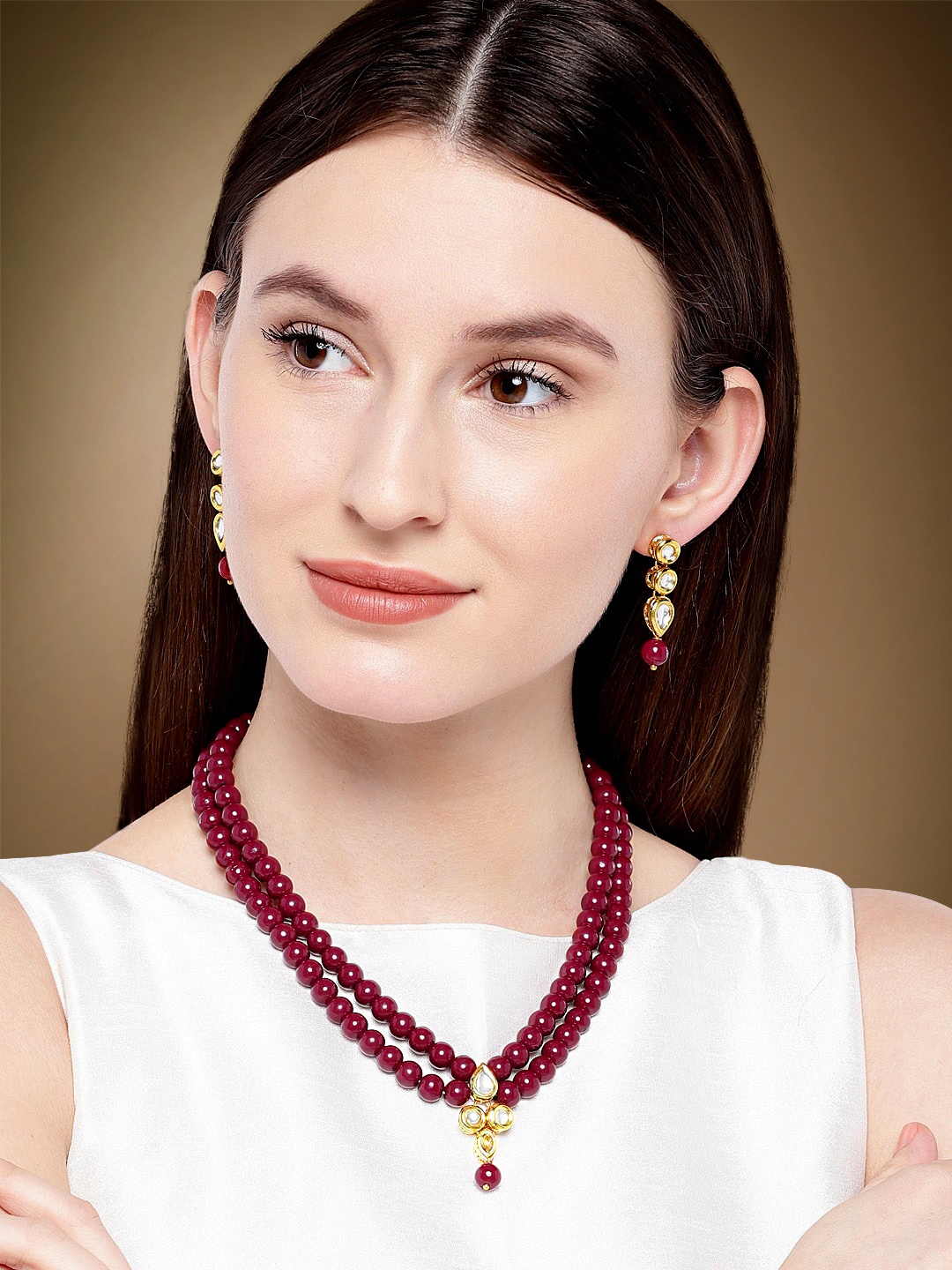 

Peora Women Gold-Plated & Kundan Faux Pearl Jewellery Set, Maroon