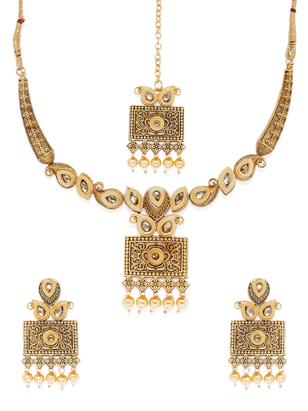 

Peora Women Gold-Plated & Polki Jewellery Set & Maang Tika