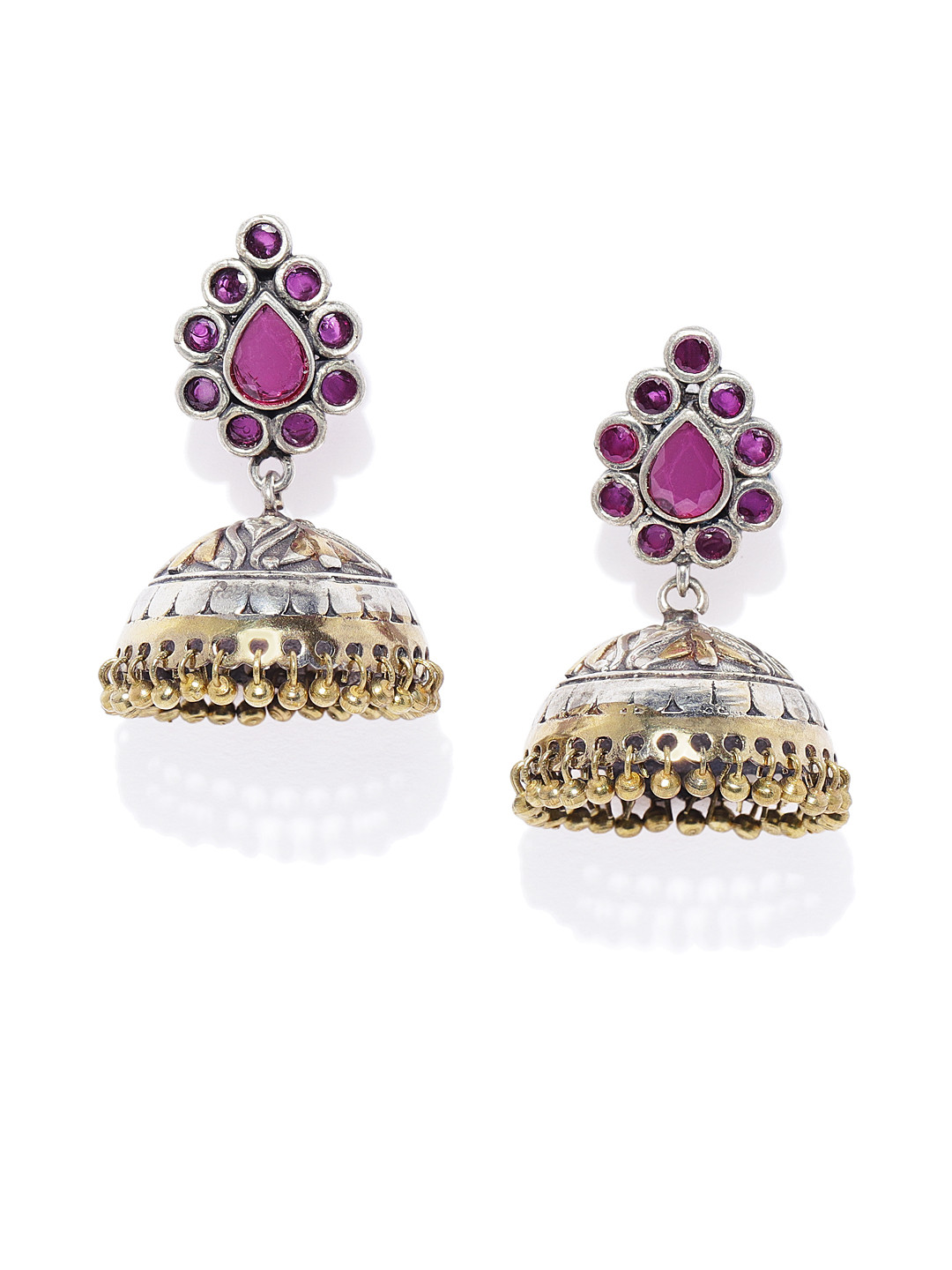 

Peora Pink & Silver-Plated Jhumkas