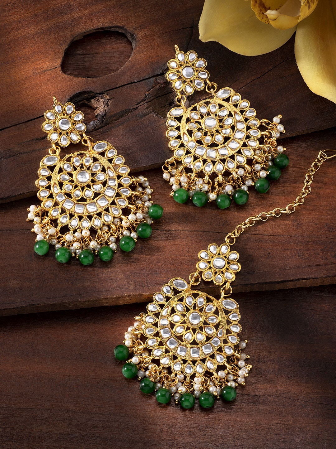 

Peora Women 18K Gold-Plated & Kundan Jewellery Set, Green