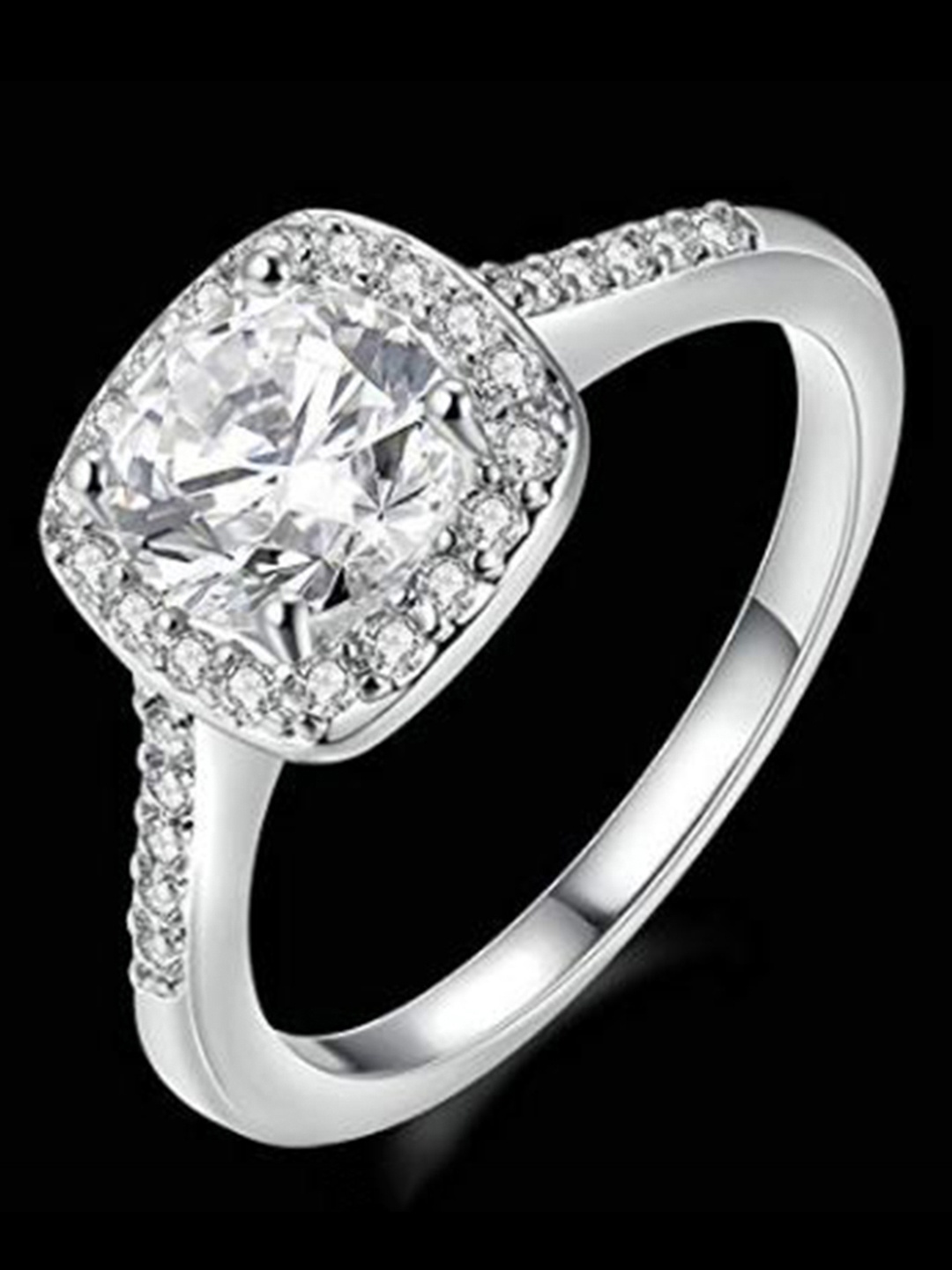 

Peora Silver Plated Crystal Engagement Ring