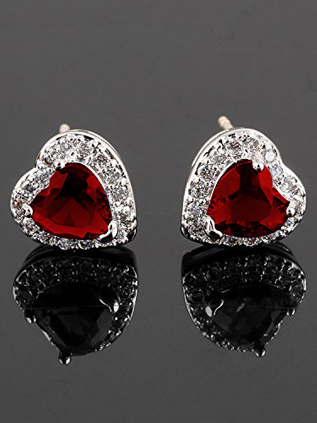 

Peora Silver-Plated & Red CZ Studded Contemporary Studs
