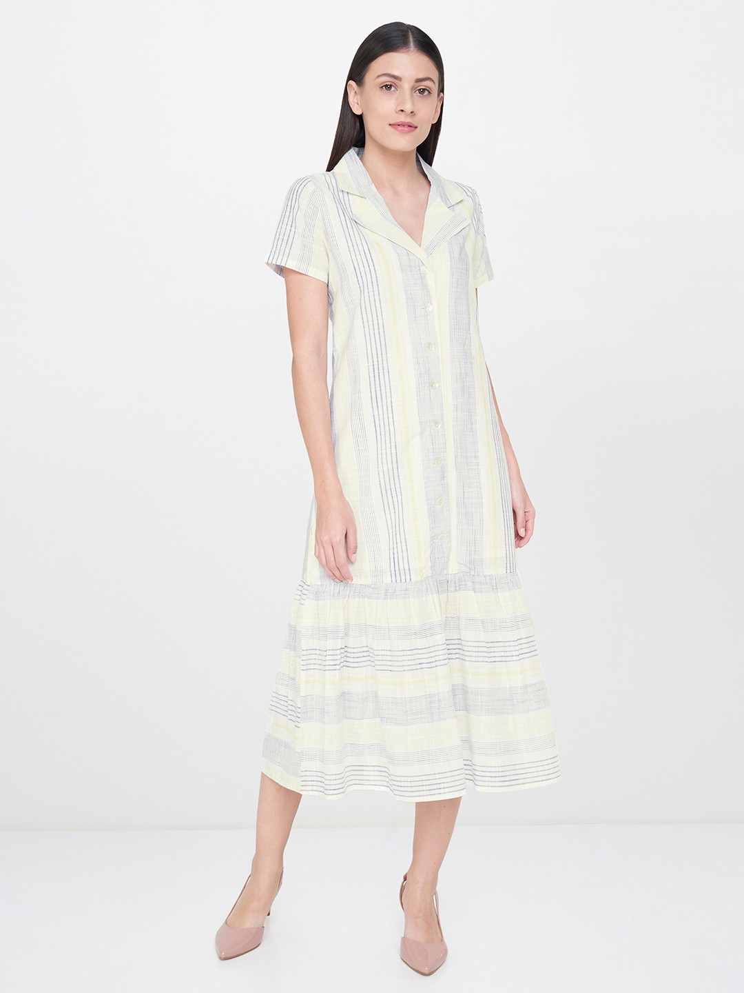 

AND Women Striped White & Blue Shirt Dress