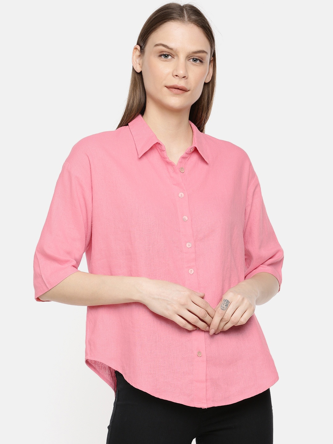 

AND Women Pink Regular Fit Solid Casual Shirt
