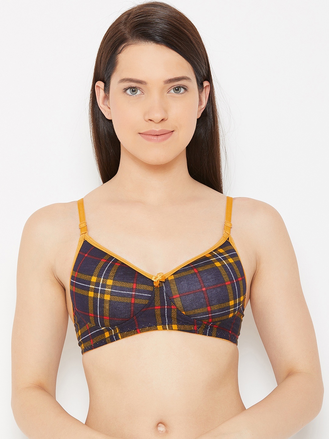 

Lady Lyka Navy Blue Printed Non-Wired Lightly Padded T-shirt Bra CLASSY-CHECKS-LMN