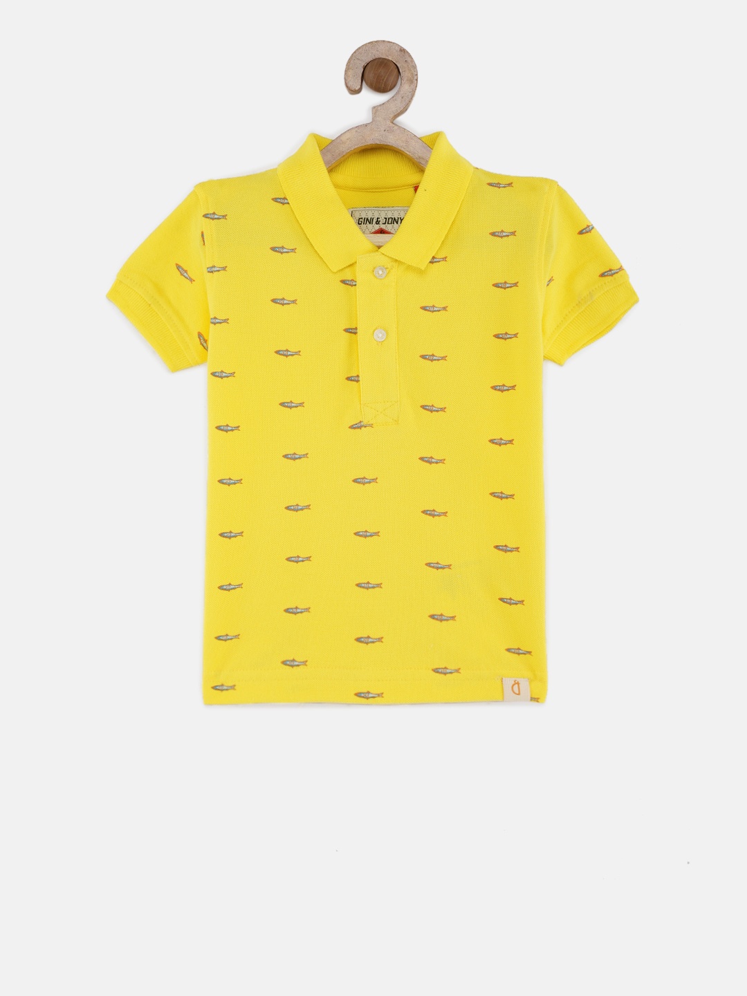 

Gini and Jony Boys Yellow Printed Polo Collar T-shirt