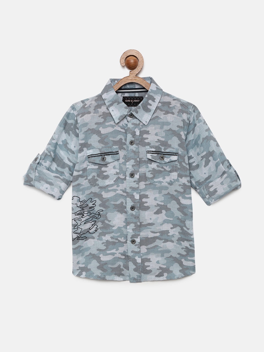 

Gini and Jony Boys Blue Slim Fit Printed Casual Shirt