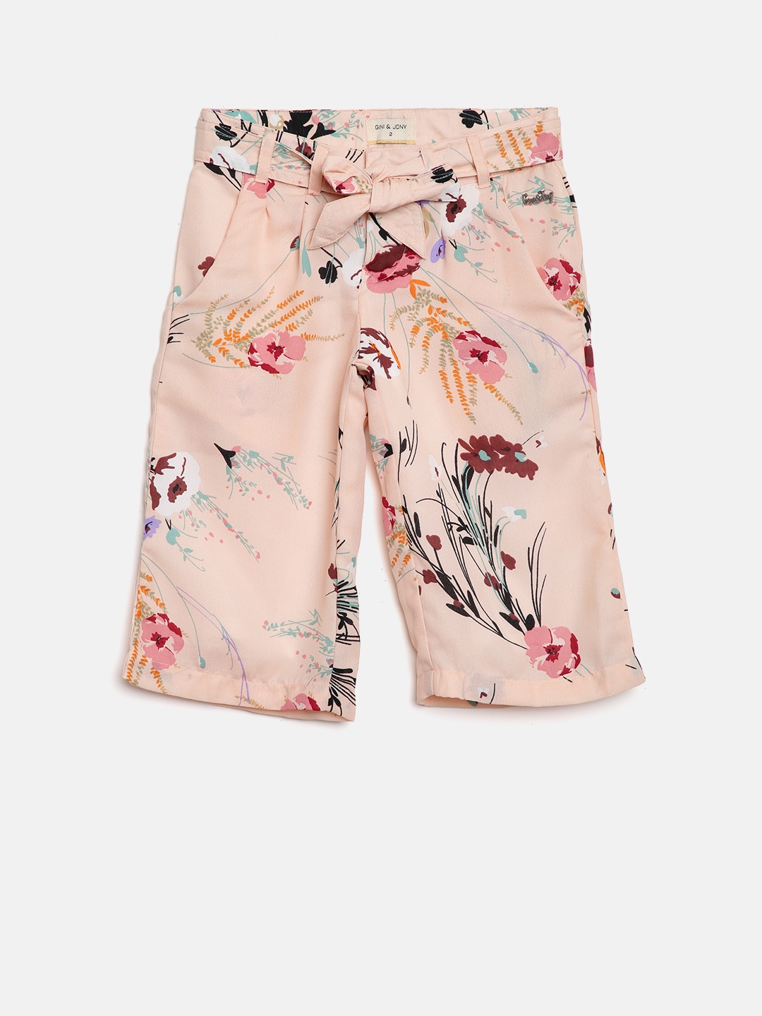 

Gini and Jony Girls Peach-Coloured & Brown Regular Fit Floral Print Culottes