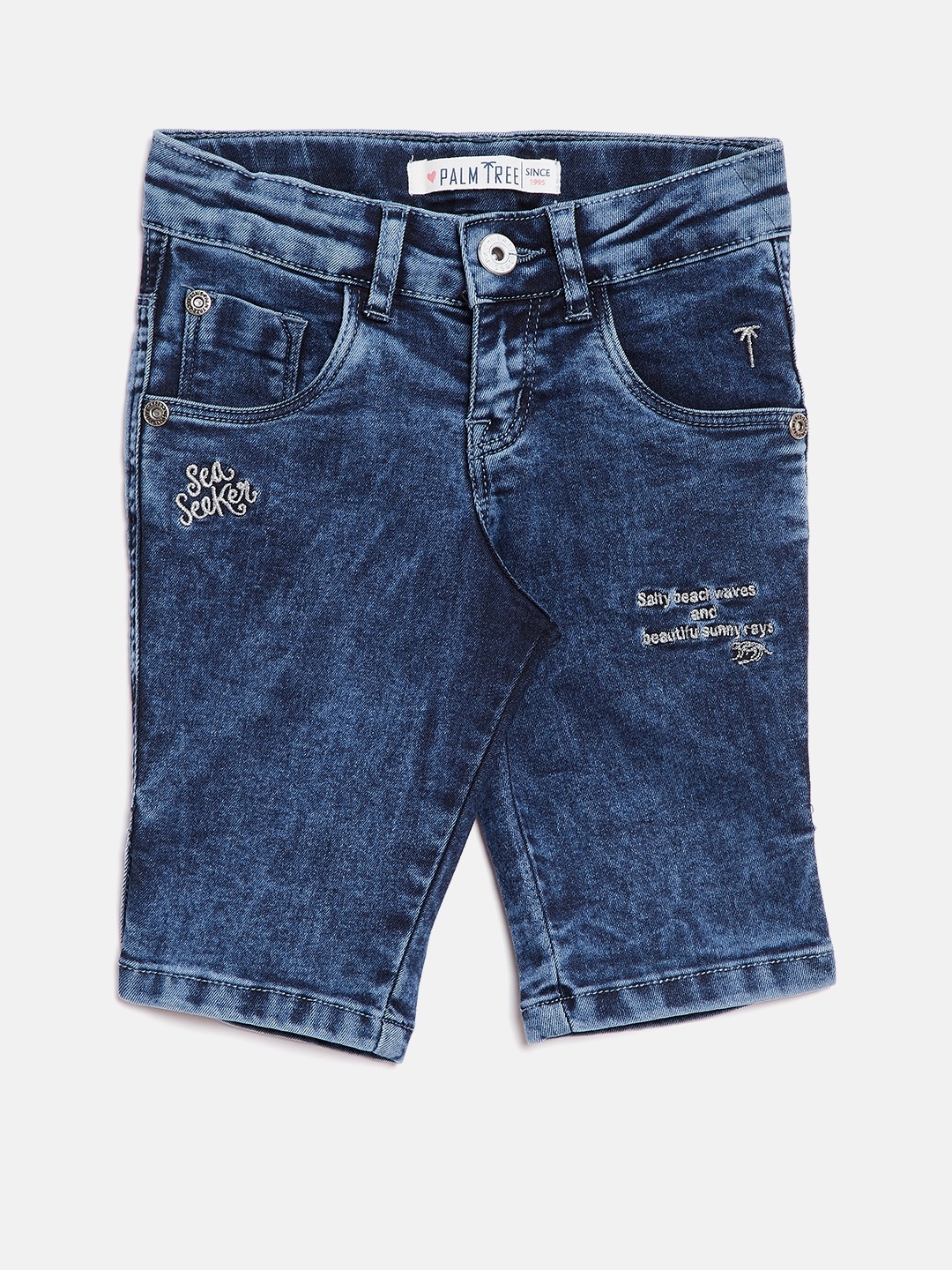 

Palm Tree Girls Navy Solid Regular Fit Denim Capris, Navy blue