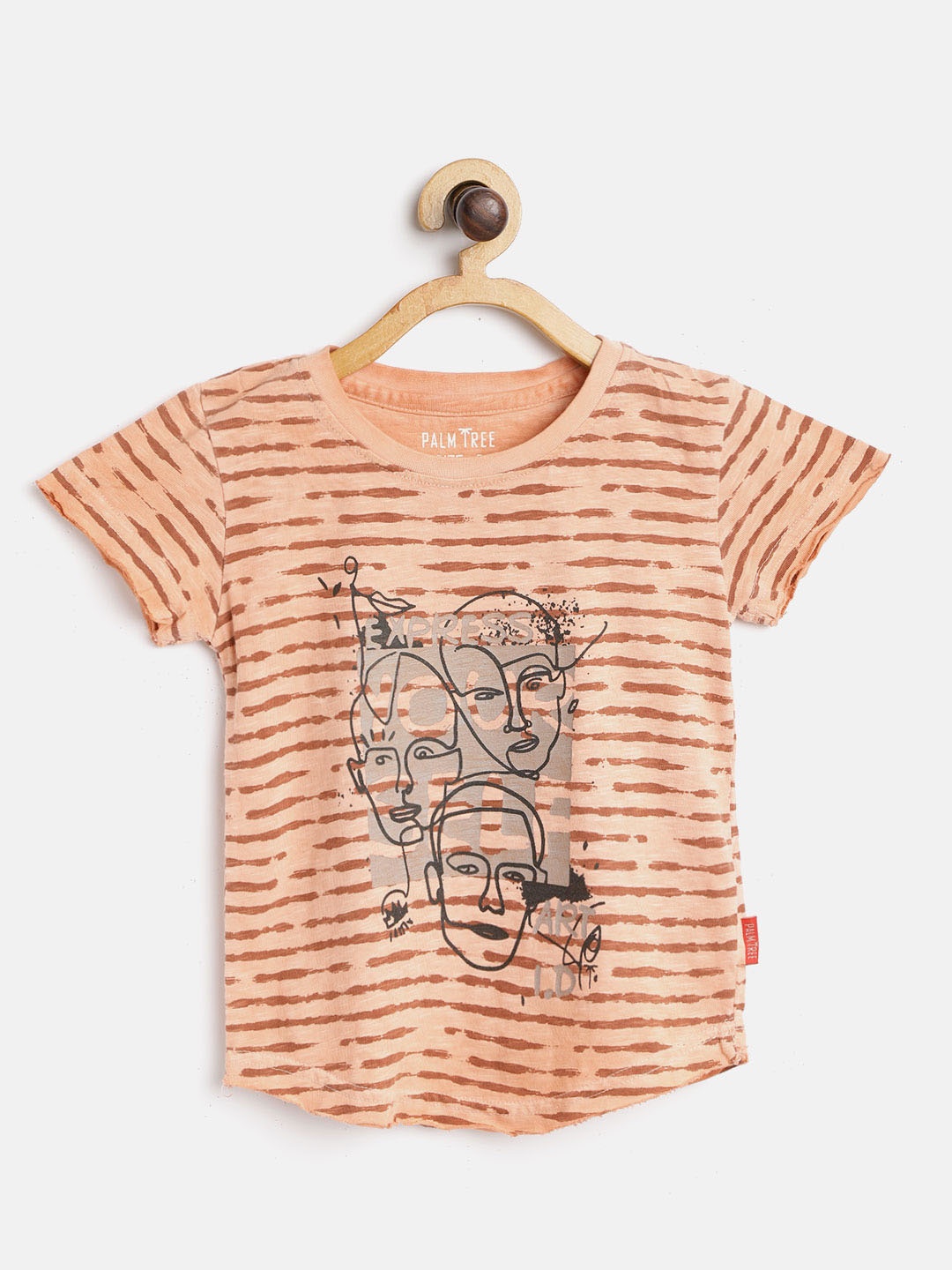 

Palm Tree Boys Peach-Coloured & Brown Striped T-shirt