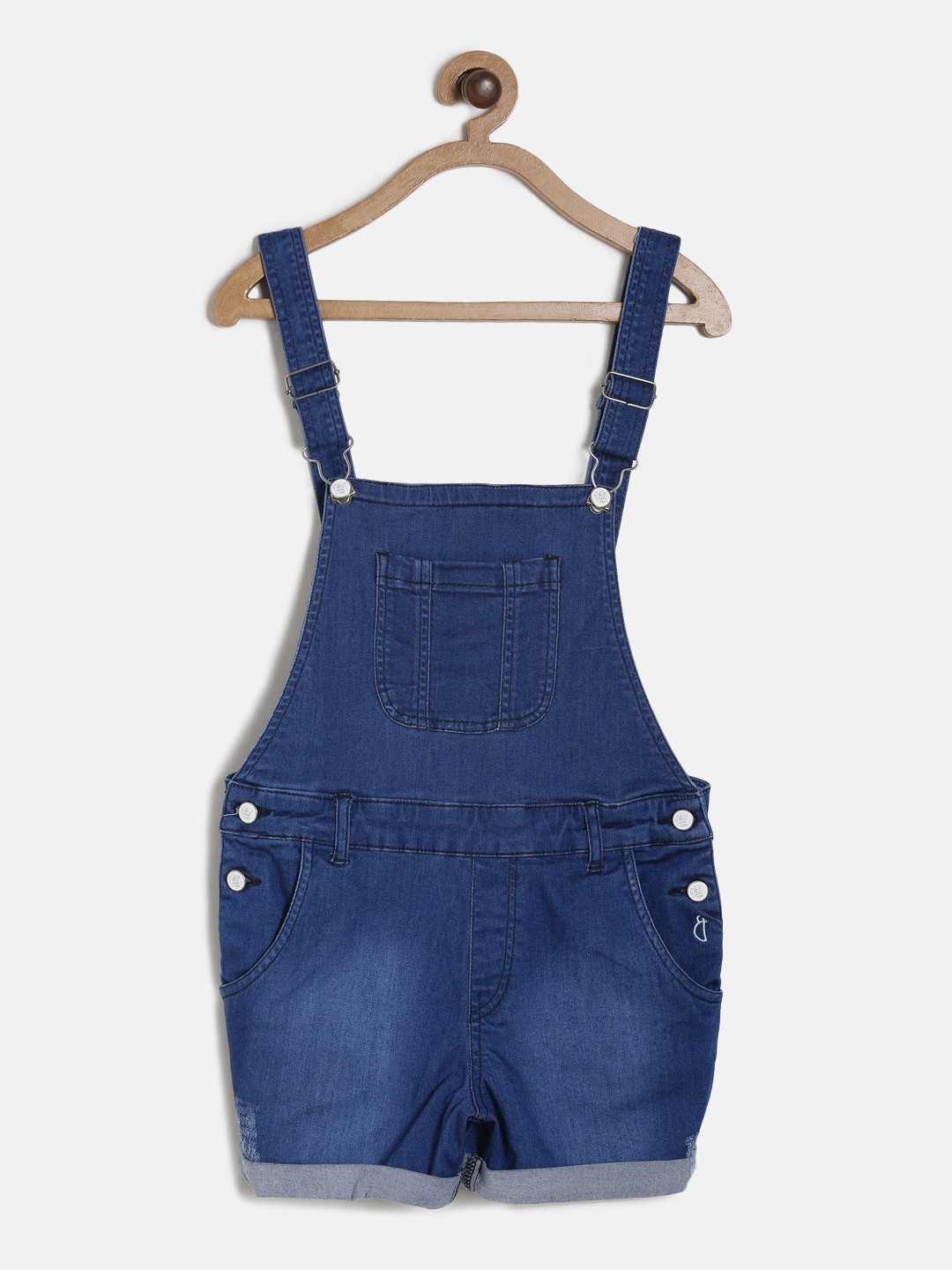 

Gini & Jony Girls Navy Blue Solid Denim Dungarees