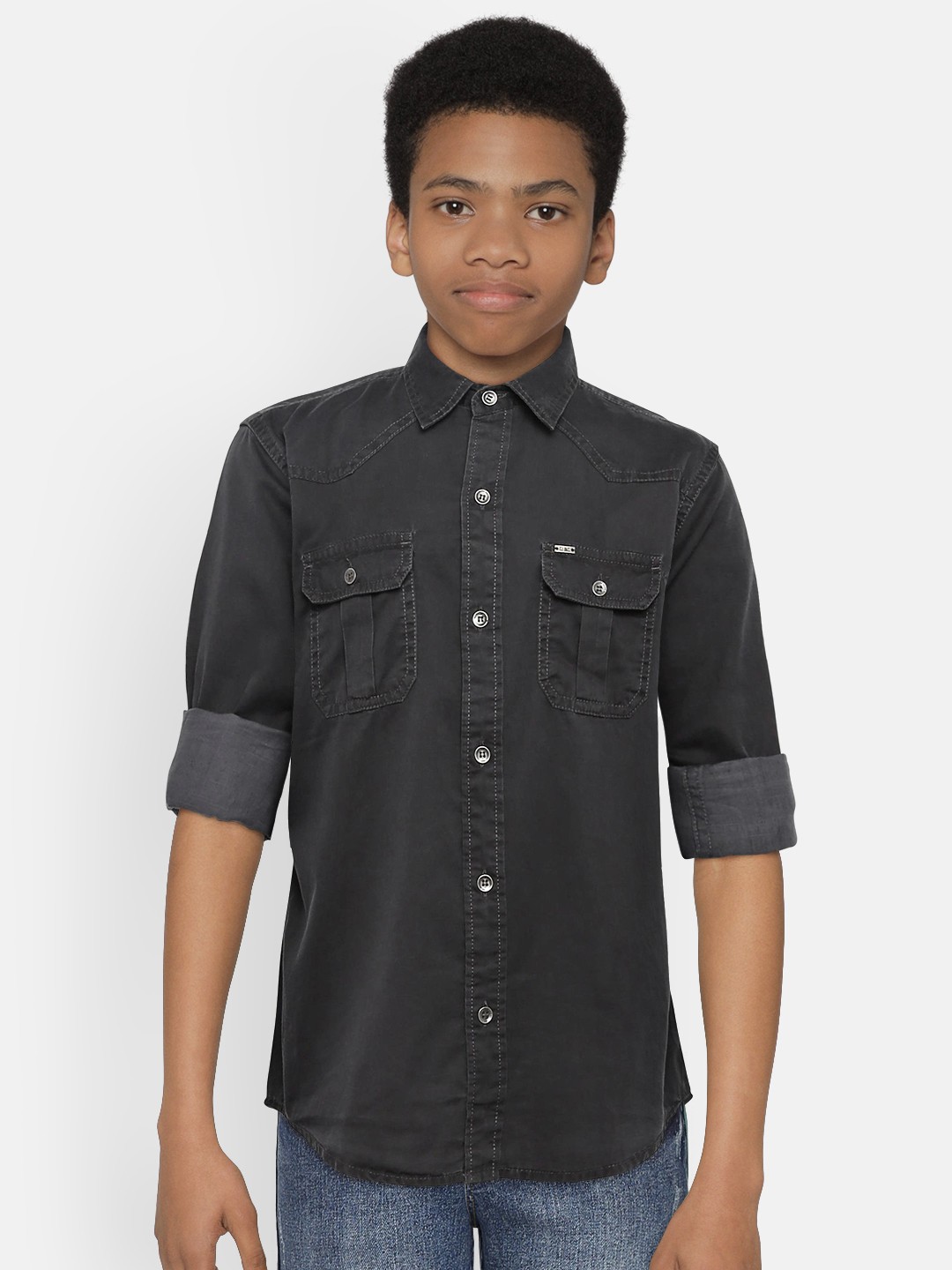 

Gini and Jony Boys Charcoal Grey Regular Fit Solid Casual Shirt