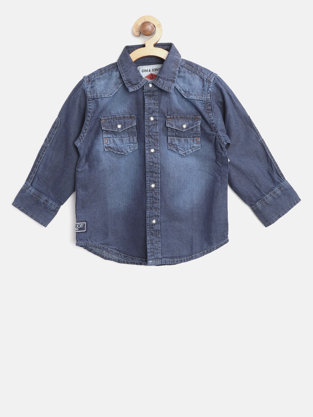 

Gini and Jony Boys Navy Blue Regular Fit Washed Chambray Shirt