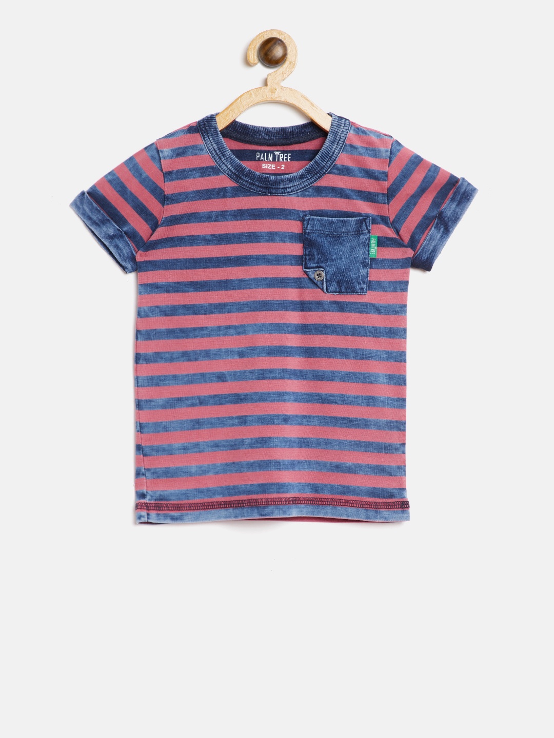 

Palm Tree Boys Rust Red & Navy Blue Striped Round Neck T-shirt