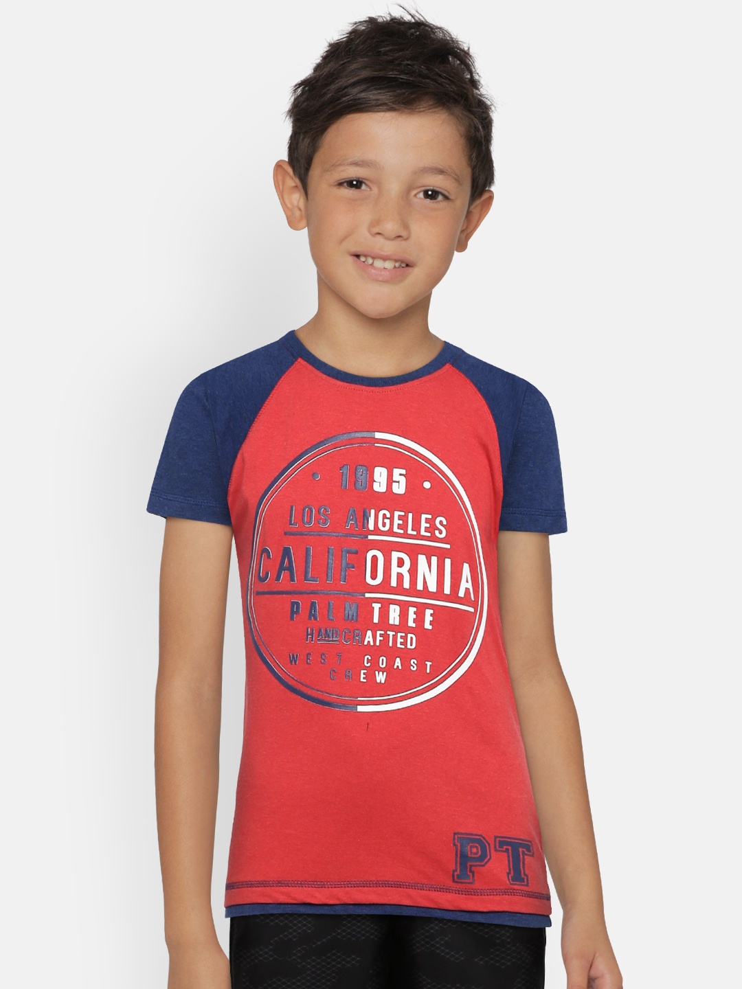 

Palm Tree Boys Red & Navy Blue Printed Round Neck T-shirt