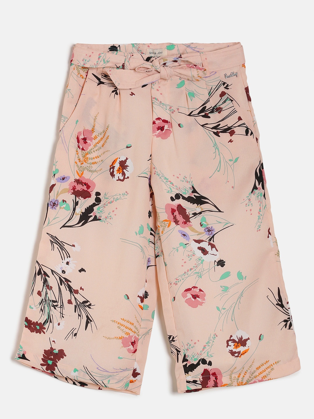 

Gini and Jony Girls Peach-Coloured Printed Culottes