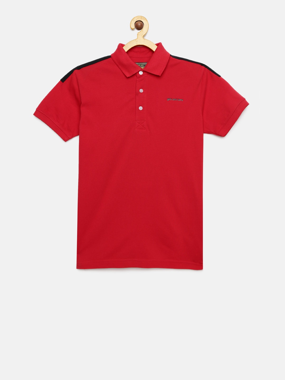 

Gini and Jony Boys Red Printed Polo Collar T-shirt