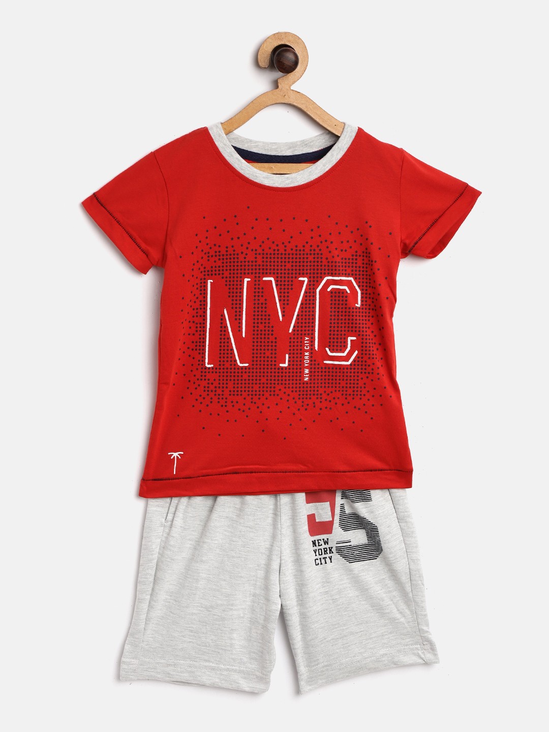 

Palm Tree Boys Red & Grey Melange Printed T-shirt with Shorts