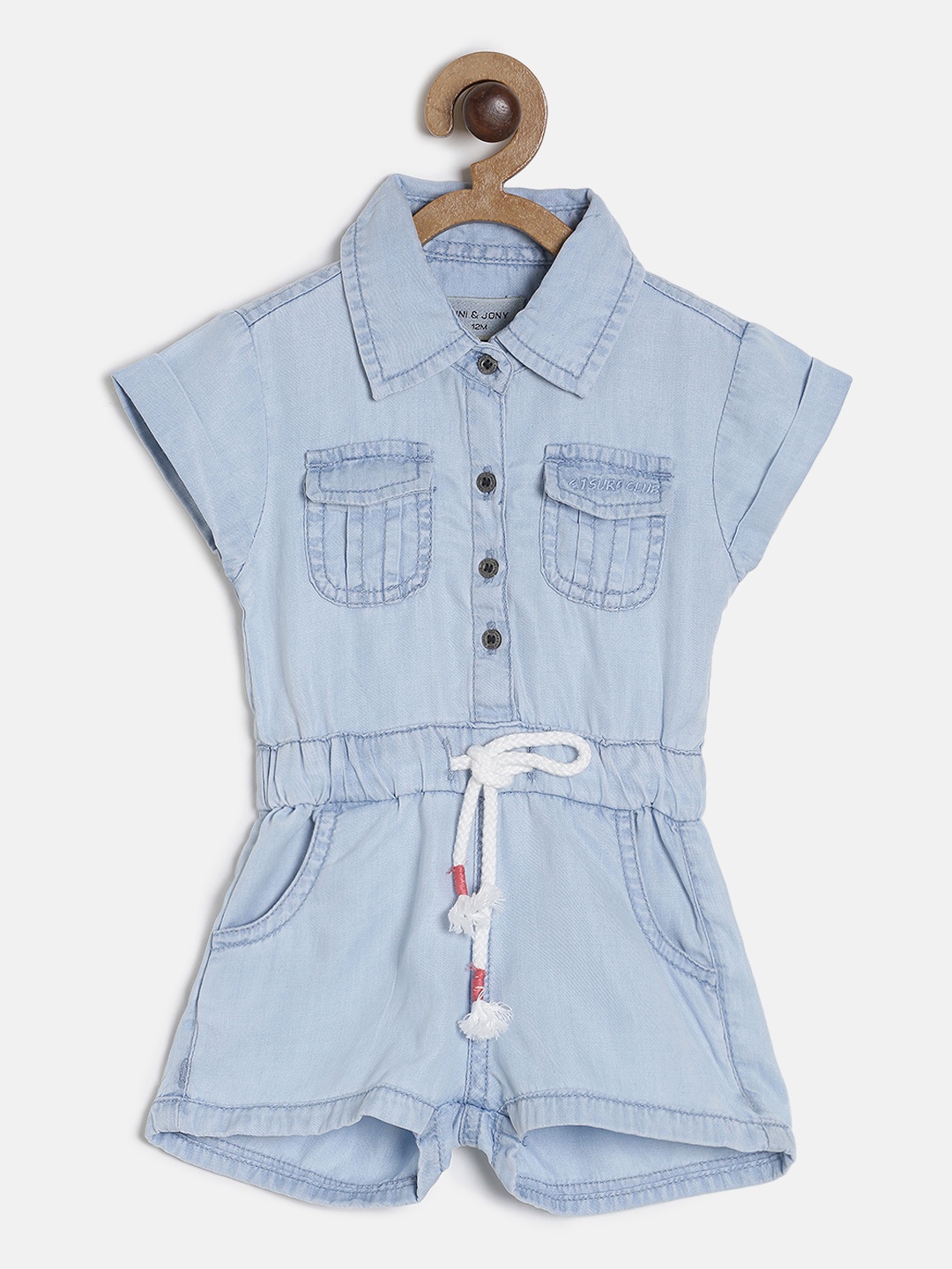 

Gini and Jony Blue Solid Playsuit