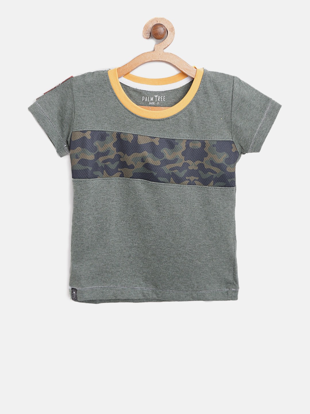 

Palm Tree Boys Olive Green Camouflage Print Round Neck T-shirt